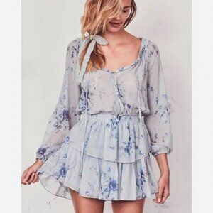 LoveShackFancy Celestia Blue Floral Popover Mini Dress